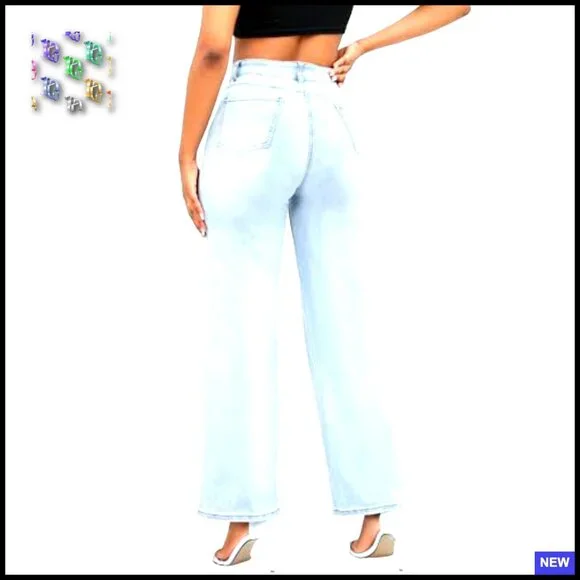 High Waisted Wide Leg Jeans Stretchy Distressed Denim Pants Y2K Retro